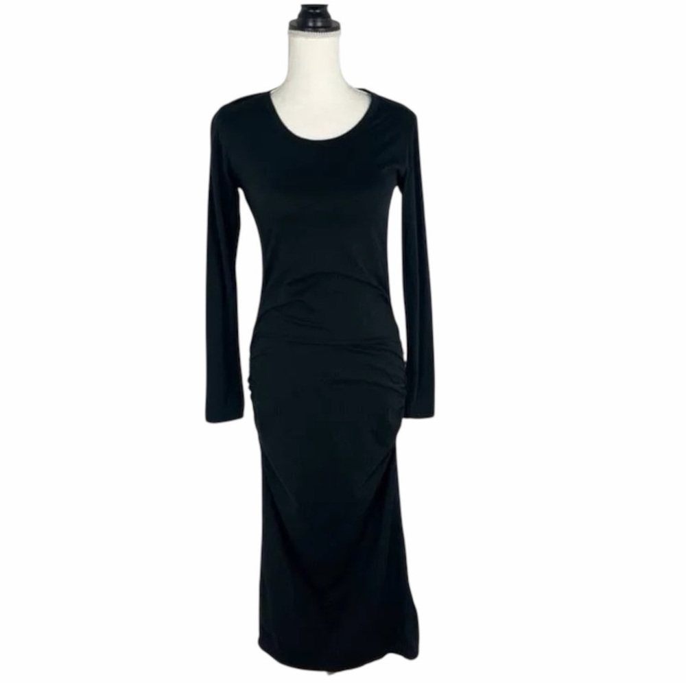 James Perse Ruched Long Sleeve Midi Dress | Minimalist Chic LBB Vibe Size 3 (L) - Picture 5 of 11